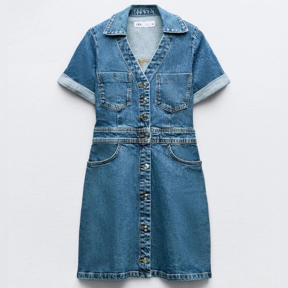 Zara COLLARED DENIM MINI DRESS - Picture 10 of 10